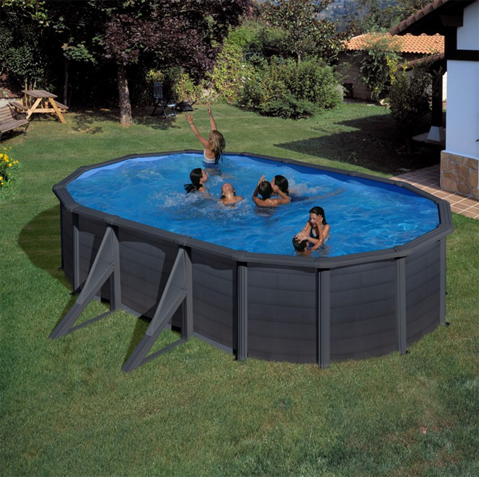 piscina fuori terra gre ovale in acciaio effetto grafite serie kea cm 500x300 h 120_43185_zoom