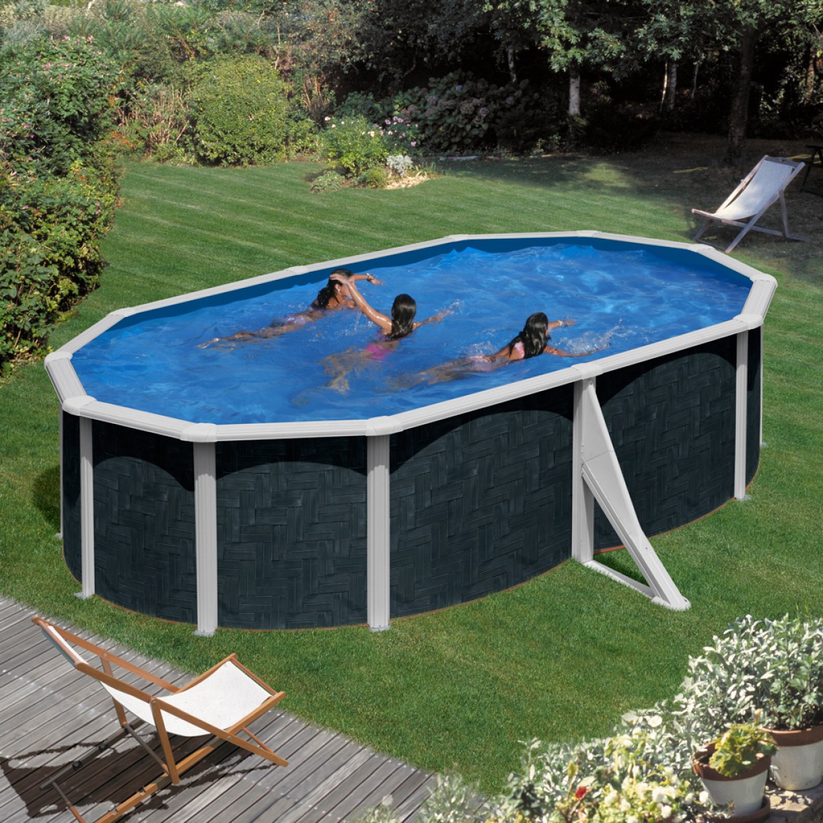 piscina ovale gre java in acciaio effetto rattan cm 500x350xhx120